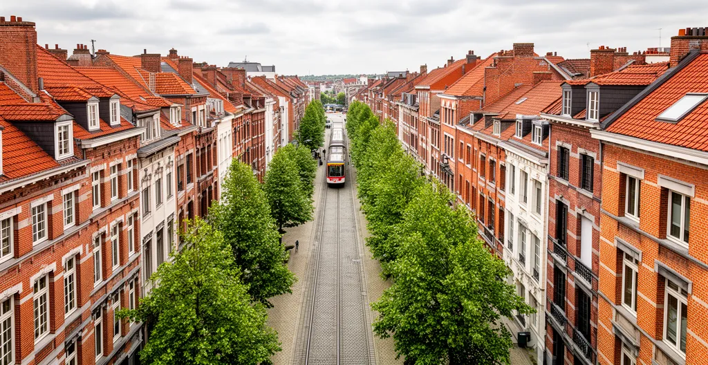Vue aérienne des quartiers étudiants de Bruxelles avec concentration près des campus