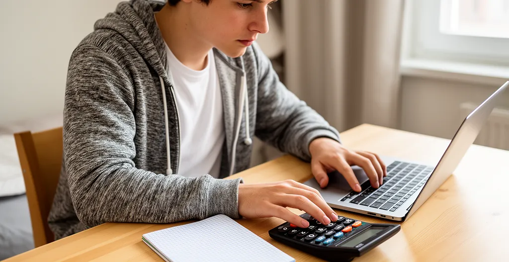 Étudiant calculant son budget total pour la location d'un kot